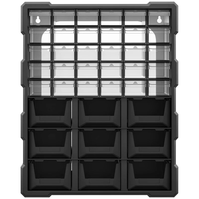 Plastic 39 Drawer Parts Organiser Wall Mount Storage Cabinet for Small Nuts Bolts Tool Black