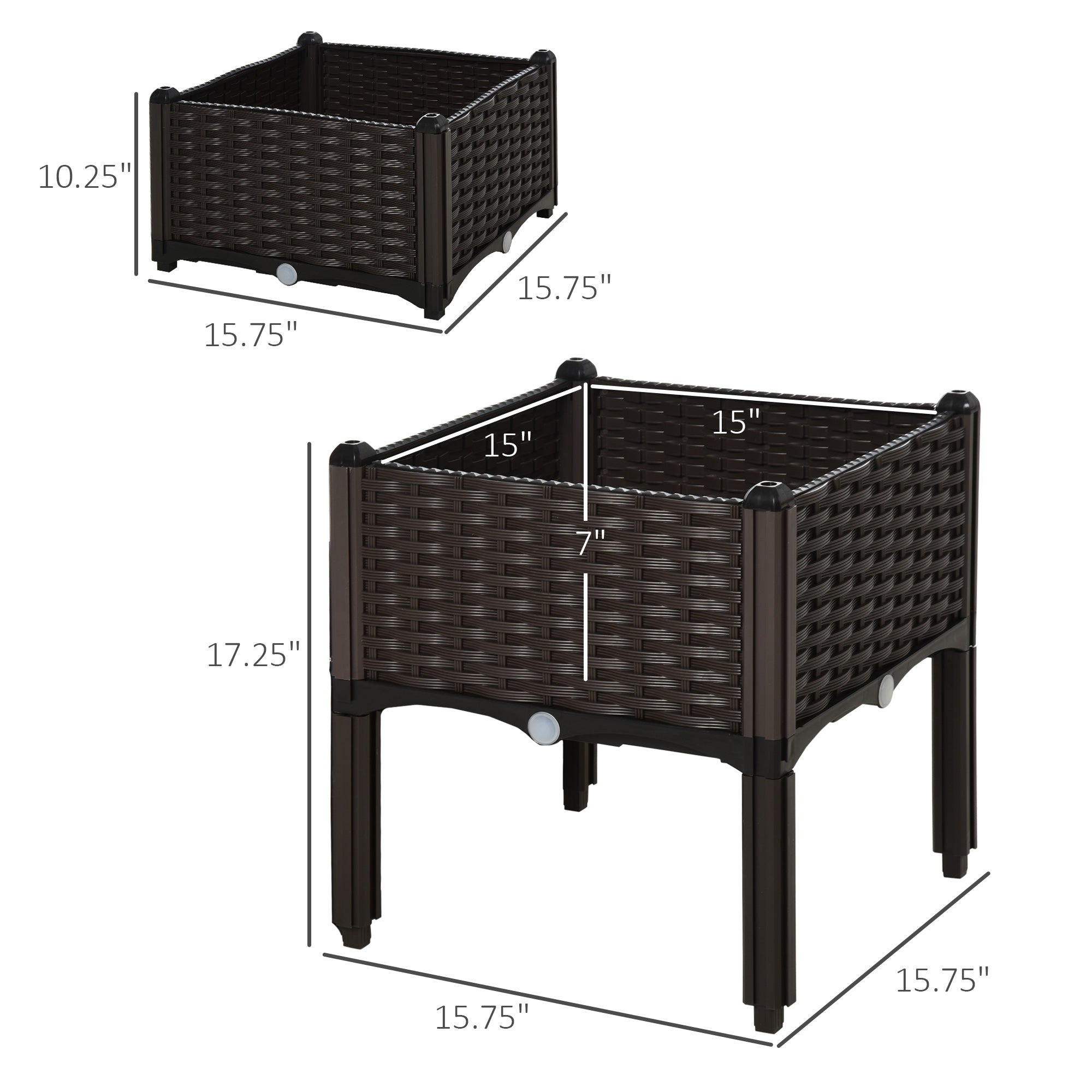 Outsunny 2pc Raised Garden Beds Durable PP Flower Vegetable Herb Grow Box Stand for Outdoor Gardening 