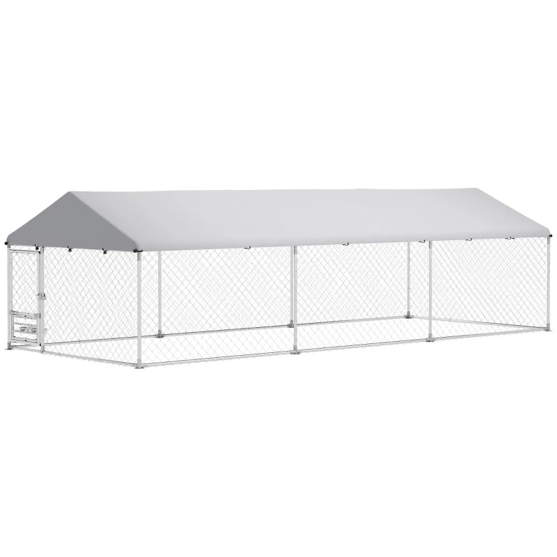 Outdoor Dog Run w/ Adjustable & Rotating Bowls, Water-Resistant UV-Resistant Cover, Secure Lock, 19.7' x 7.5' x 5.2'