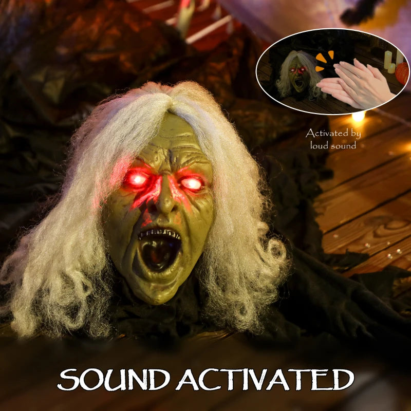 Outsunny 72" Life-Size Halloween Animated Crawling Zombie – LED Eyes, Battery Operated 