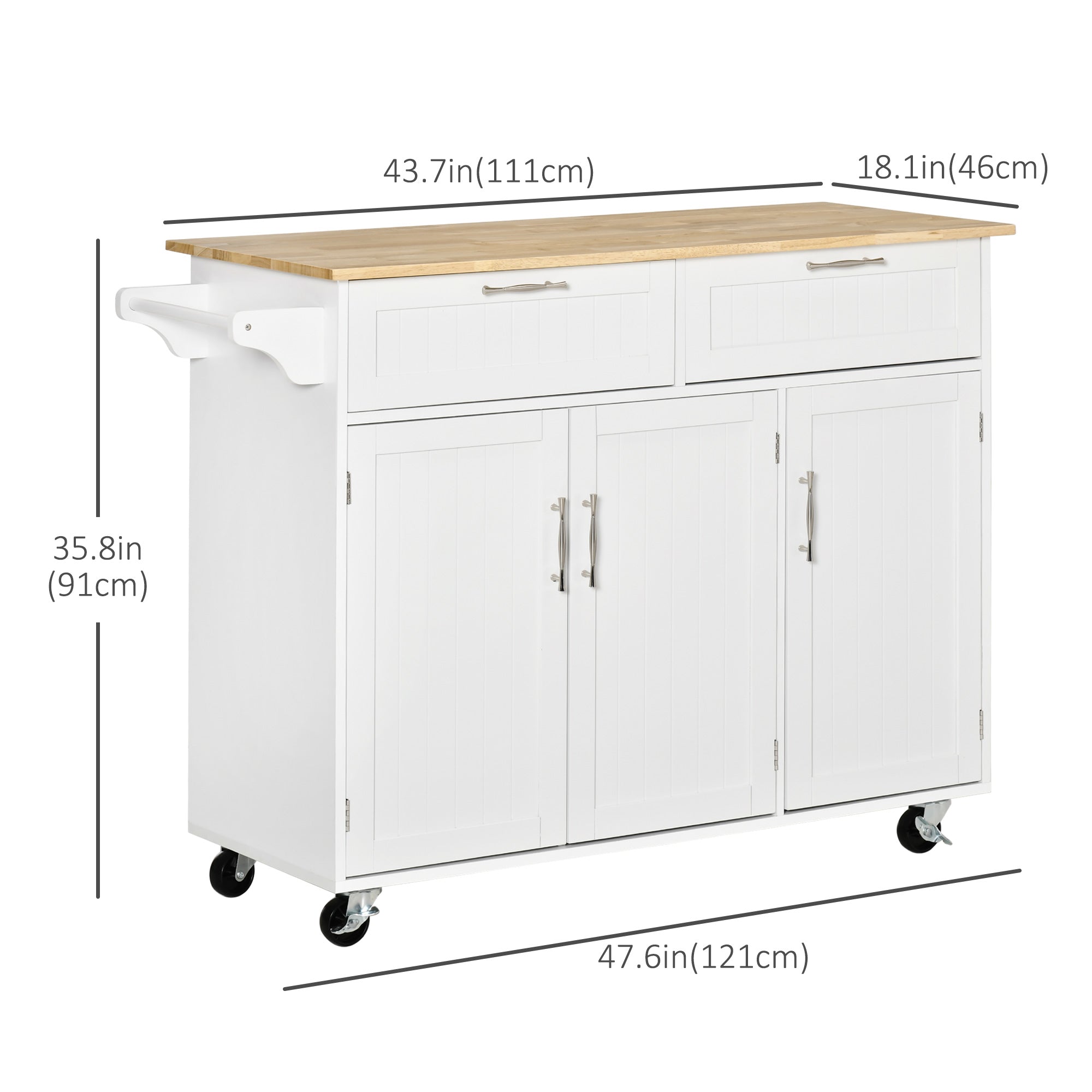 HOMCOM Kitchen Serving Cart: Island, Utility Storage, Drawers, Cabinets, Dining Room, White 
