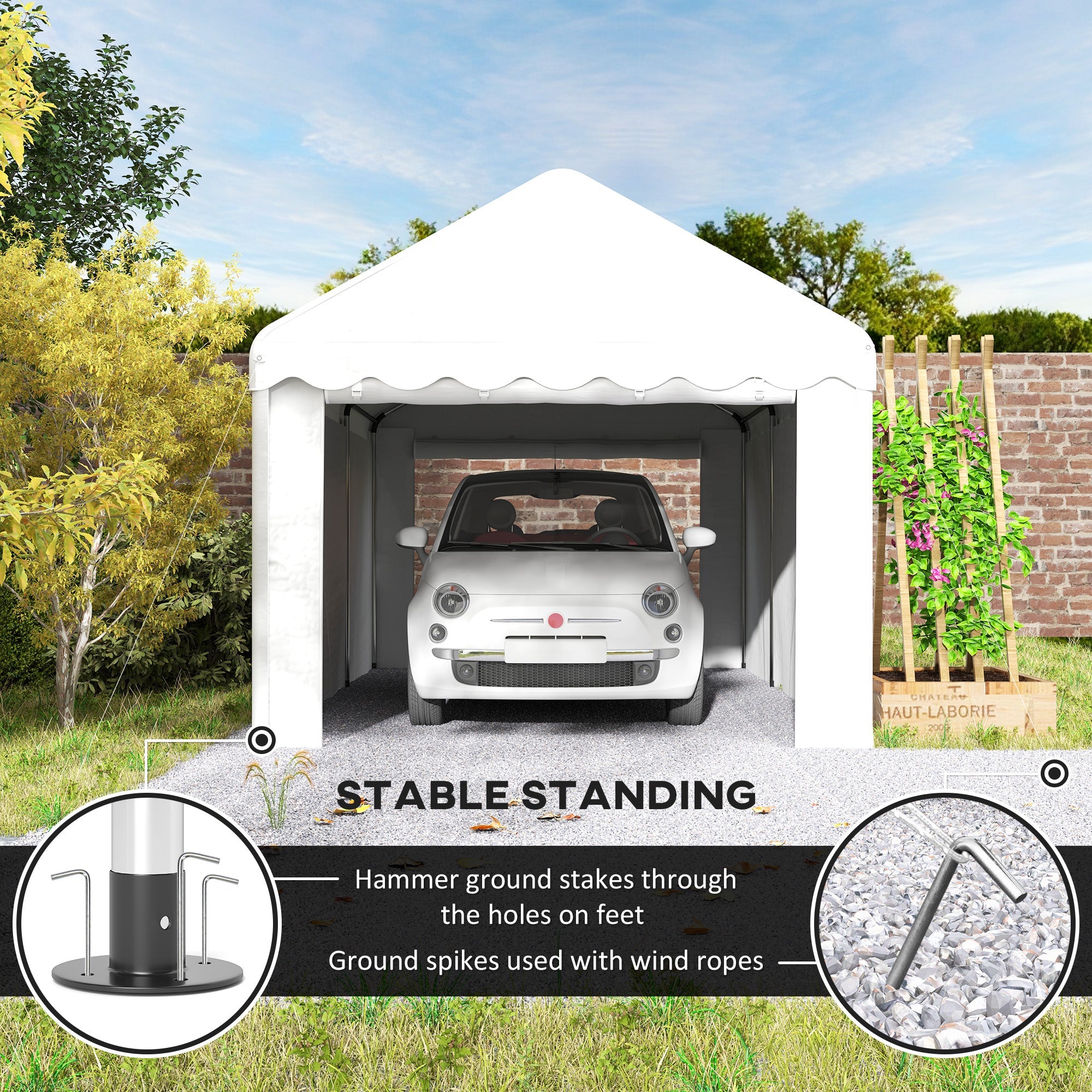 Outsunny 10 x 20ft Portable Garage Heavy Duty Carport with 2 Roll-up Doors and Removable Sidewalls for Car, Truck, Boat, White 