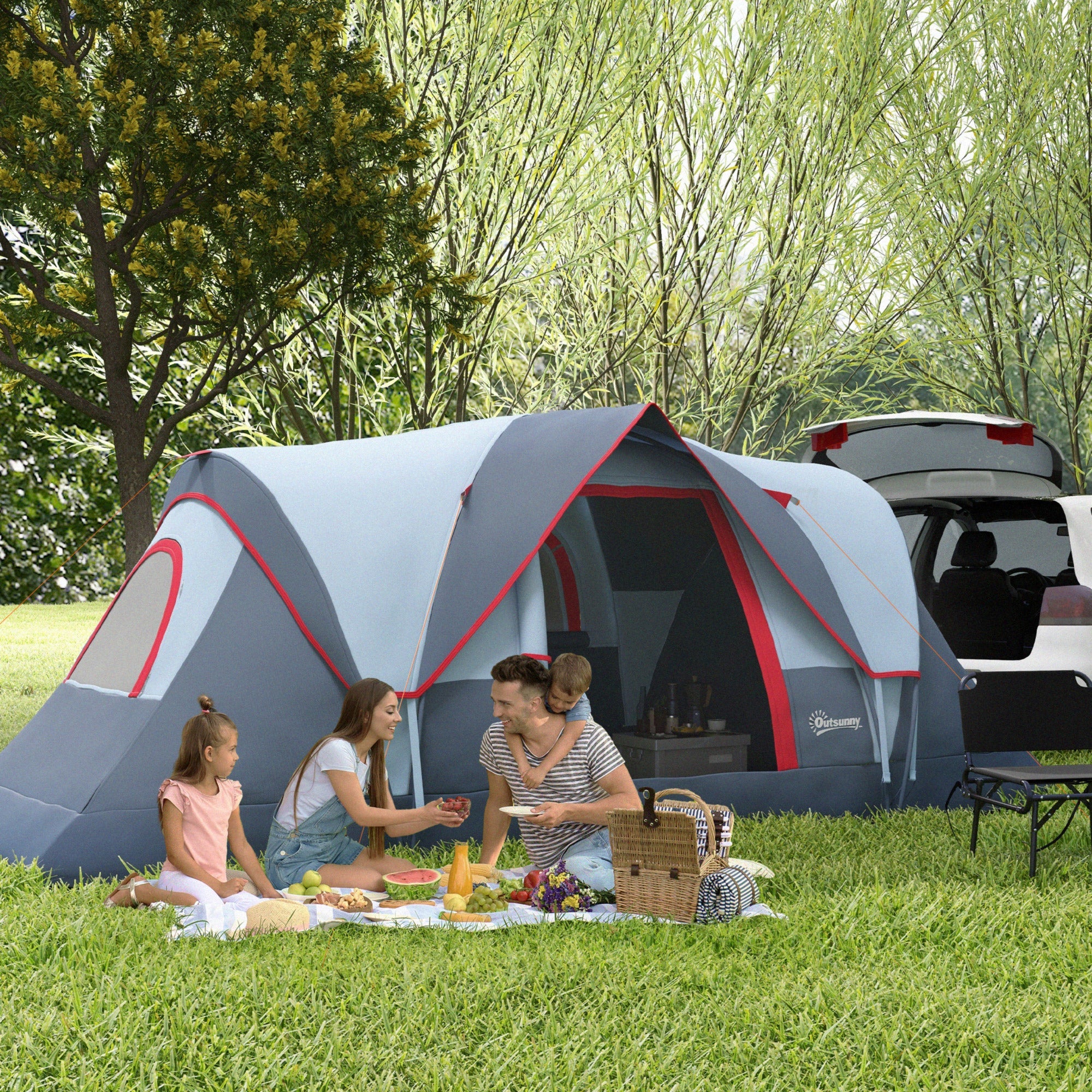 Outsunny 5-6 Person Outdoor Camping Tent, Dome Tent W/ Build-in Bag, Lighting Hook, Carrying Bag for Camping, Hiking & Traveling 