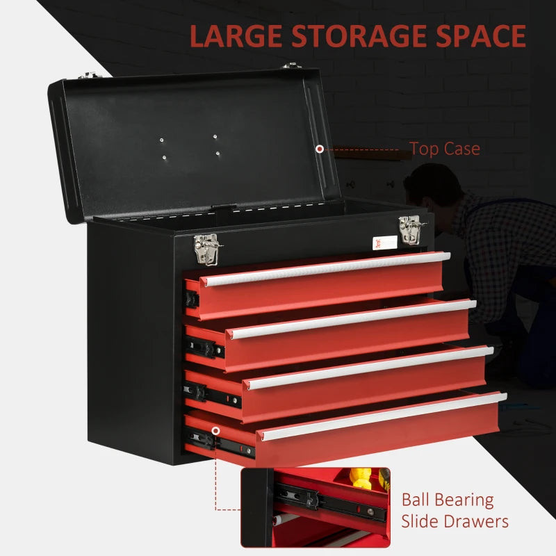 Lockable Tool Chest and Tool Box Set of 2, 7 Drawer Tool Cabinet with Wheels, 4 Drawer Portable Tool Chest with Handle for Garage, Factory, Workshop, Red