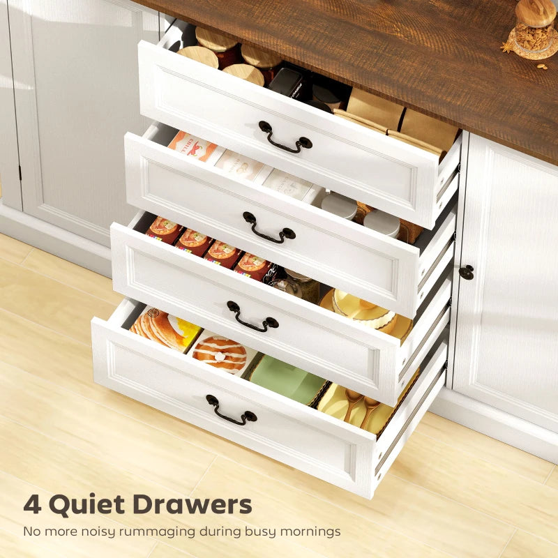 Farmhouse Sideboard with Charging Station, 58" Buffet Cabinet, Kitchen Storage Cabinet with 4 Drawers, 2 Doors, White