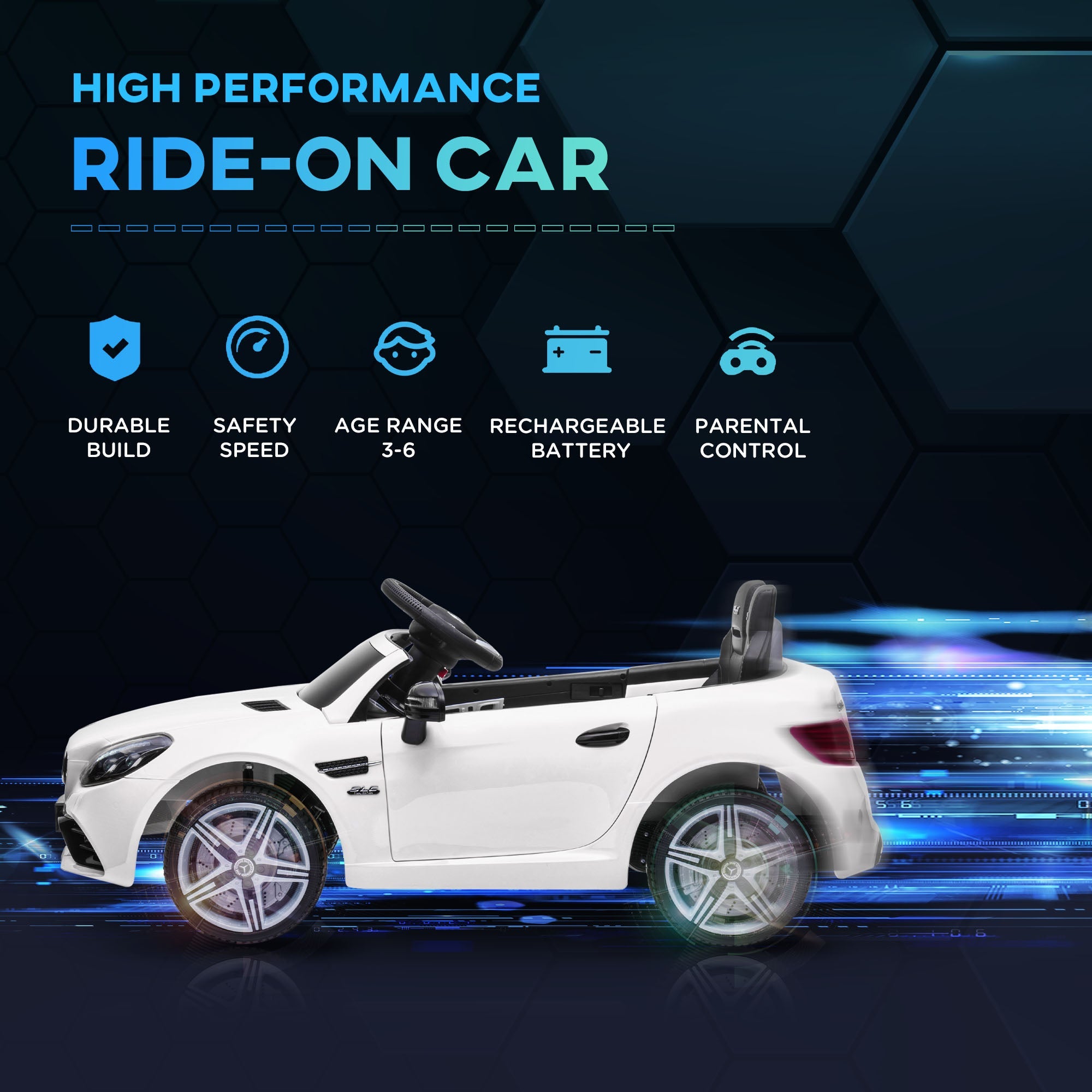 Aosom Kids Ride-On Car: 12V Electric, White, Remote Control, Music, Lights, 3-6 Years 