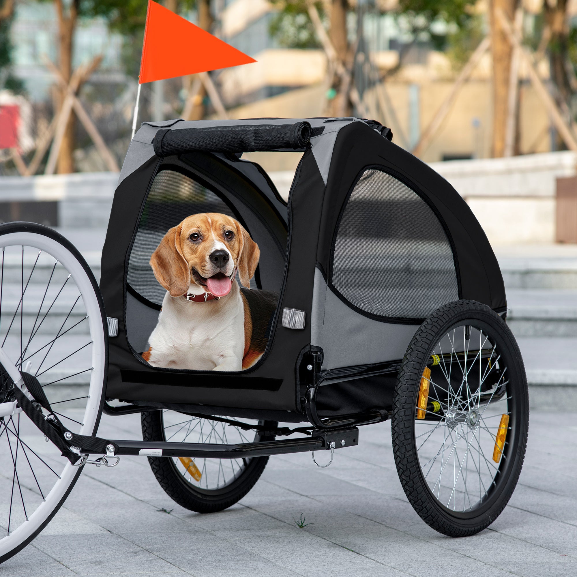 Aosom Medium Dog Bike Trailer with Safety Flag Quick Release Wheels Reflectors Hitch Coupler Black 