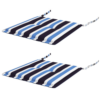 Outsunny Outdoor Patio Chair Cushion Set 2-Piece with Ties Button Tufted Design Blue White Stripe Replacement Cushions 