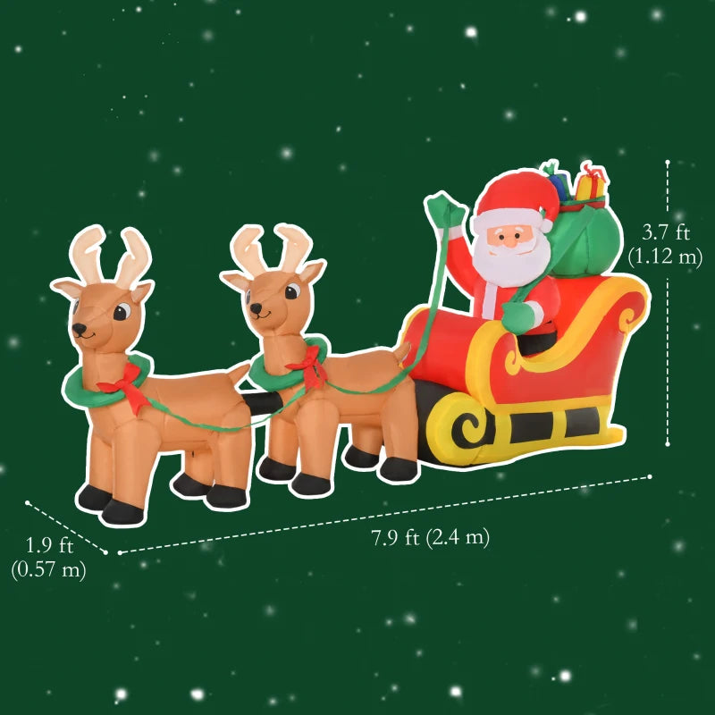 HOMCOM 4.5FT Inflatable Christmas Decoration with Santa Sleigh & 3 Reindeer, Outdoor Blow Up with LED Lights 