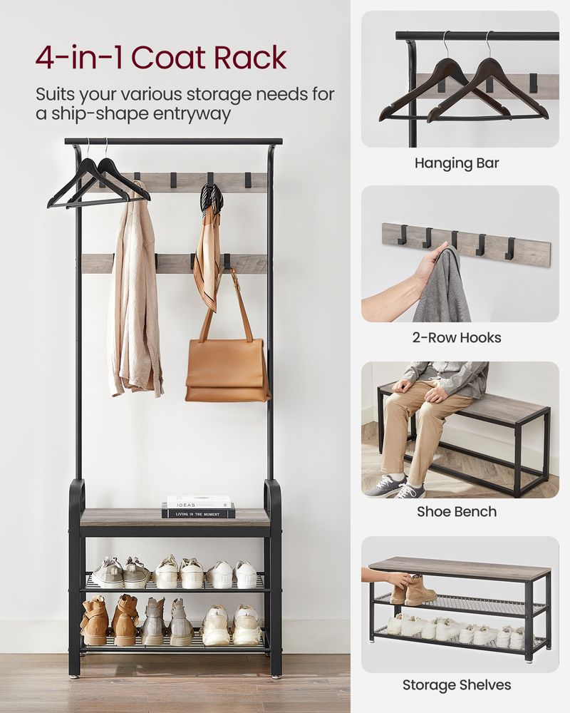 VASAGLE Coat Rack with Shoe Bench for Entryway 