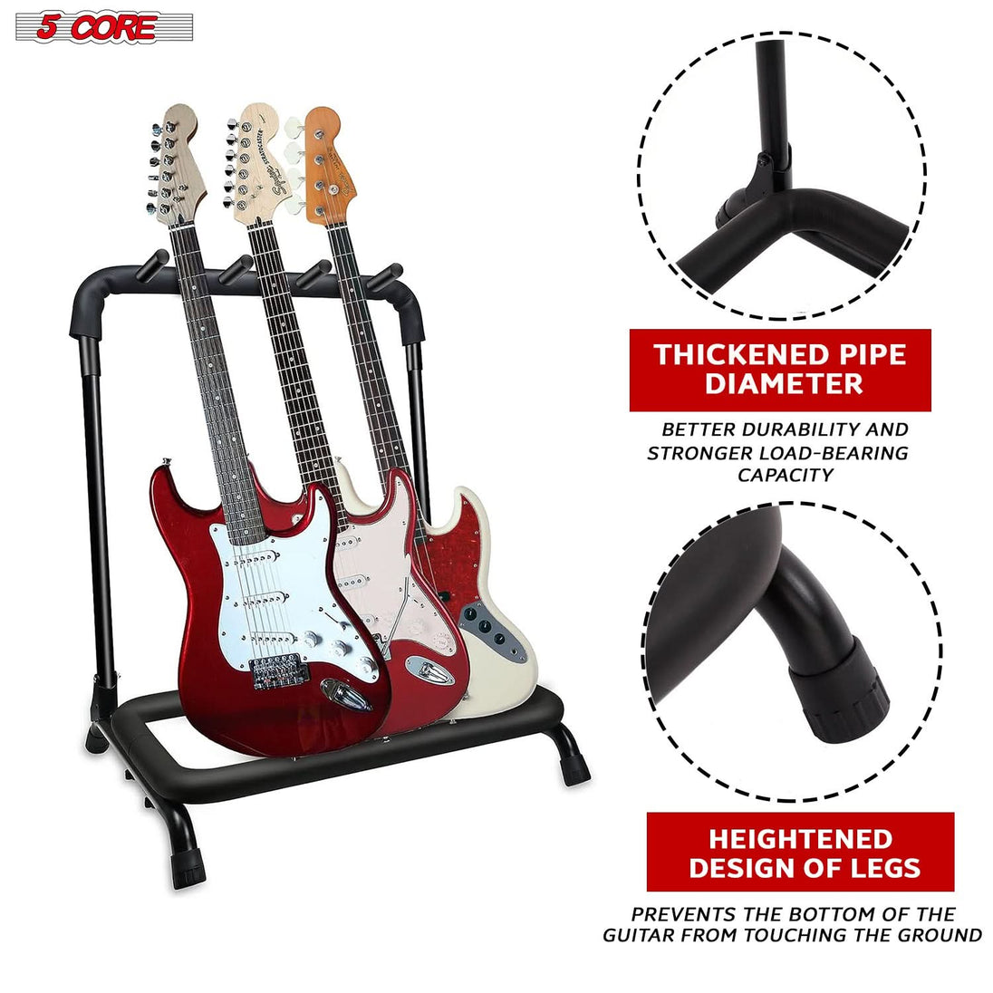 5Core Guitar Rack 3 Slot Multi Guitars Stands Floor Safe Storage for Electric Acoustic Flying V Guitars