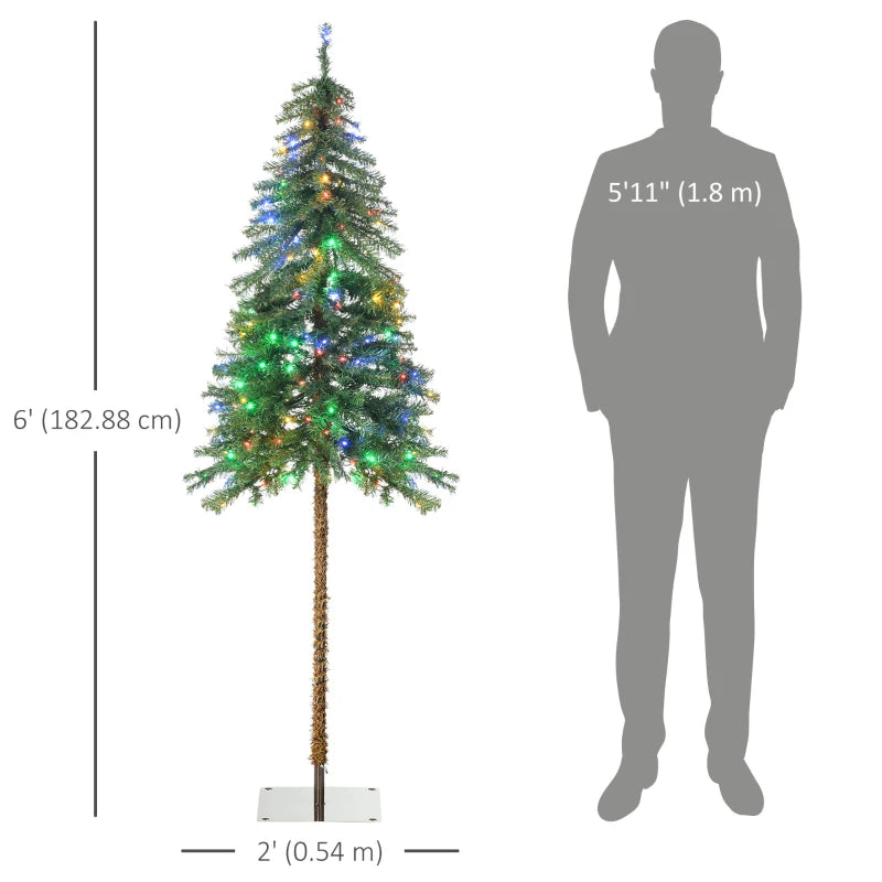 HOMCOM 6' Artificial Christmas Tree with Warm White or Colourful LED Lights, Pencil Shape, Steel Base 