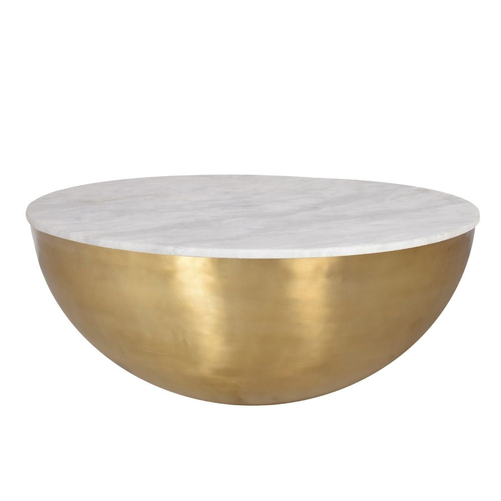 Lia Brass Drum Coffee Table With Marble Top 