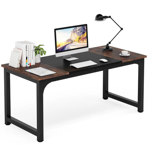 Conference Table 70.86" Rectangular Meeting Table Computer Desk with Metal Frame and Scratch Resistant Surface Rustic Brown & Black