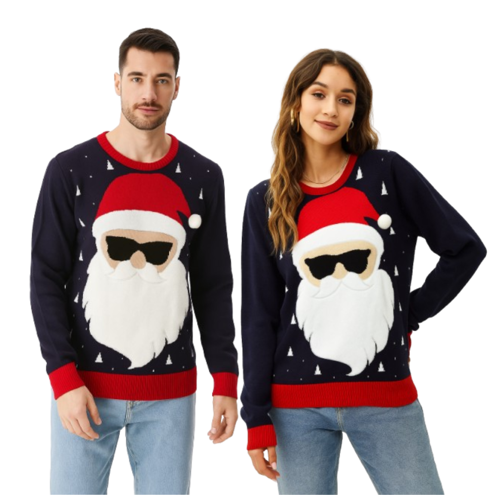 Couple - Smart Santa in Shades Sweater with Pom pom 