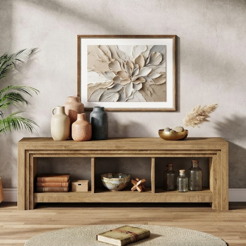 Television Stand 63" Farmhouse Entertainment Center Media Console Natural Oak