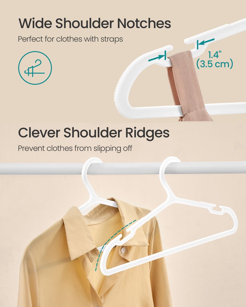 SONGMICS Plastic Hangers with Wide Shoulder Notches Pack of 50 
