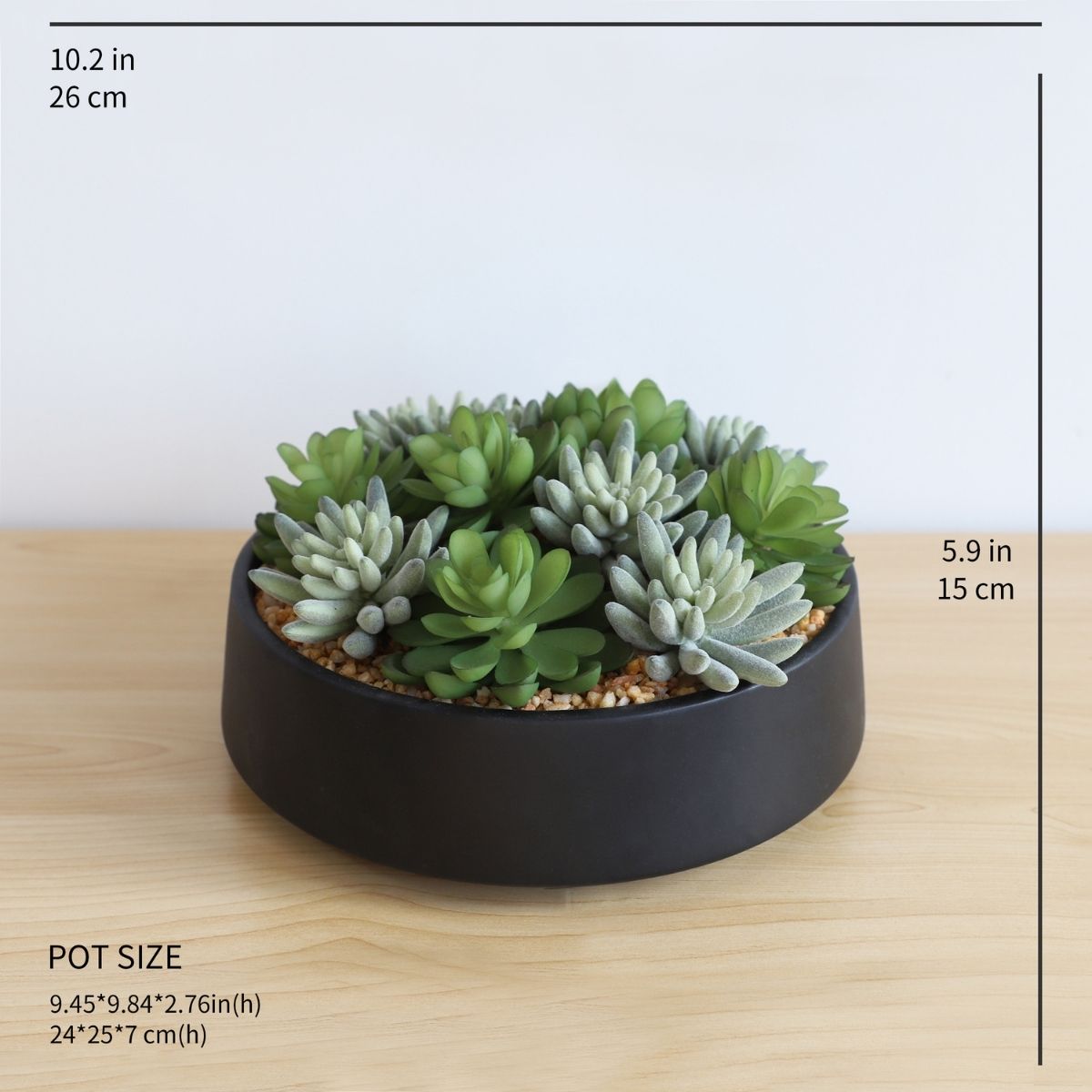 Kae Artificial Succulent Arrangement in Low Black Pot 