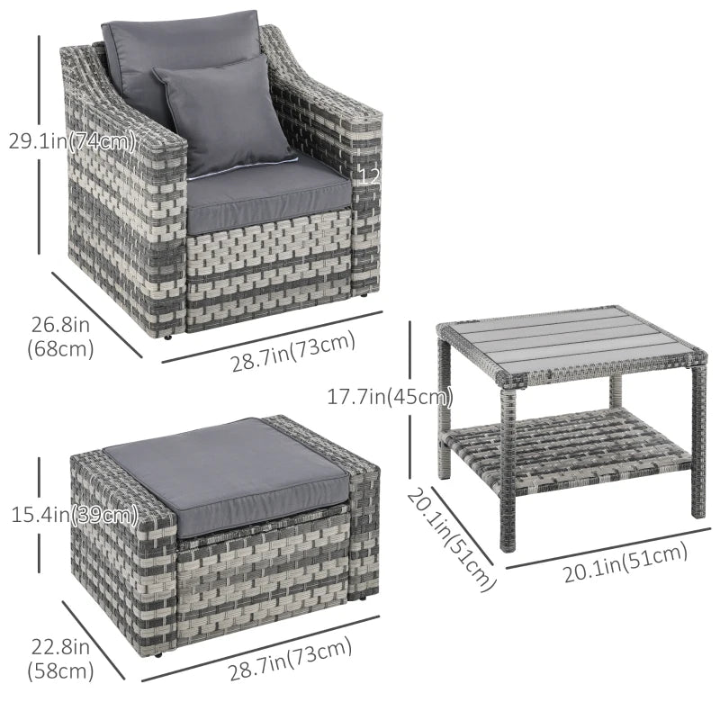 Outsunny 5-Piece Patio Furniture Set Outdoor Rattan Wicker Conversation Set with 2 Cushioned Chairs, 2 Ottomans and Coffee Table, Grey