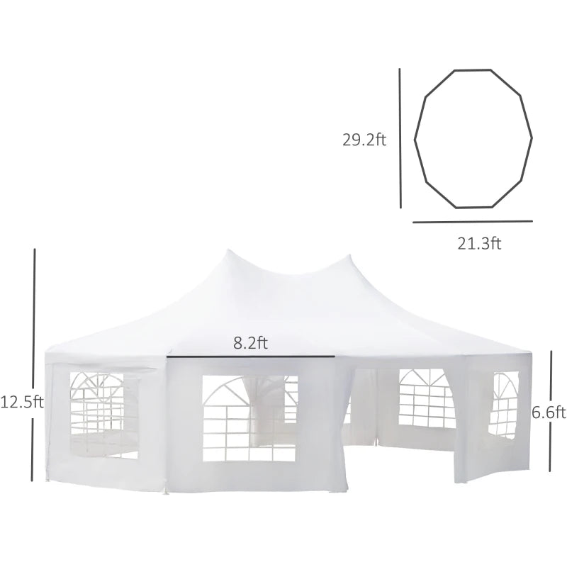 Outsunny 29x21ft High Peak Decagonal Wedding Event Party Tent Gazebo Canopy w/ 10 Removable Walls White