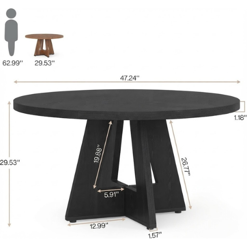 47.24" Round Farmhouse Dining Table, Rustic Brown Kitchen Table for 4 People, Versatile Wood Dining Table
