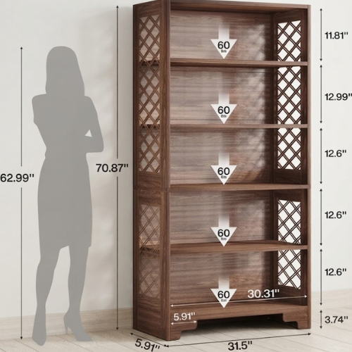Bookshelf 70.8" Freestanding 6-Tier Bookcase Display Rack with Storage Shelves and X-Shaped Design Brown