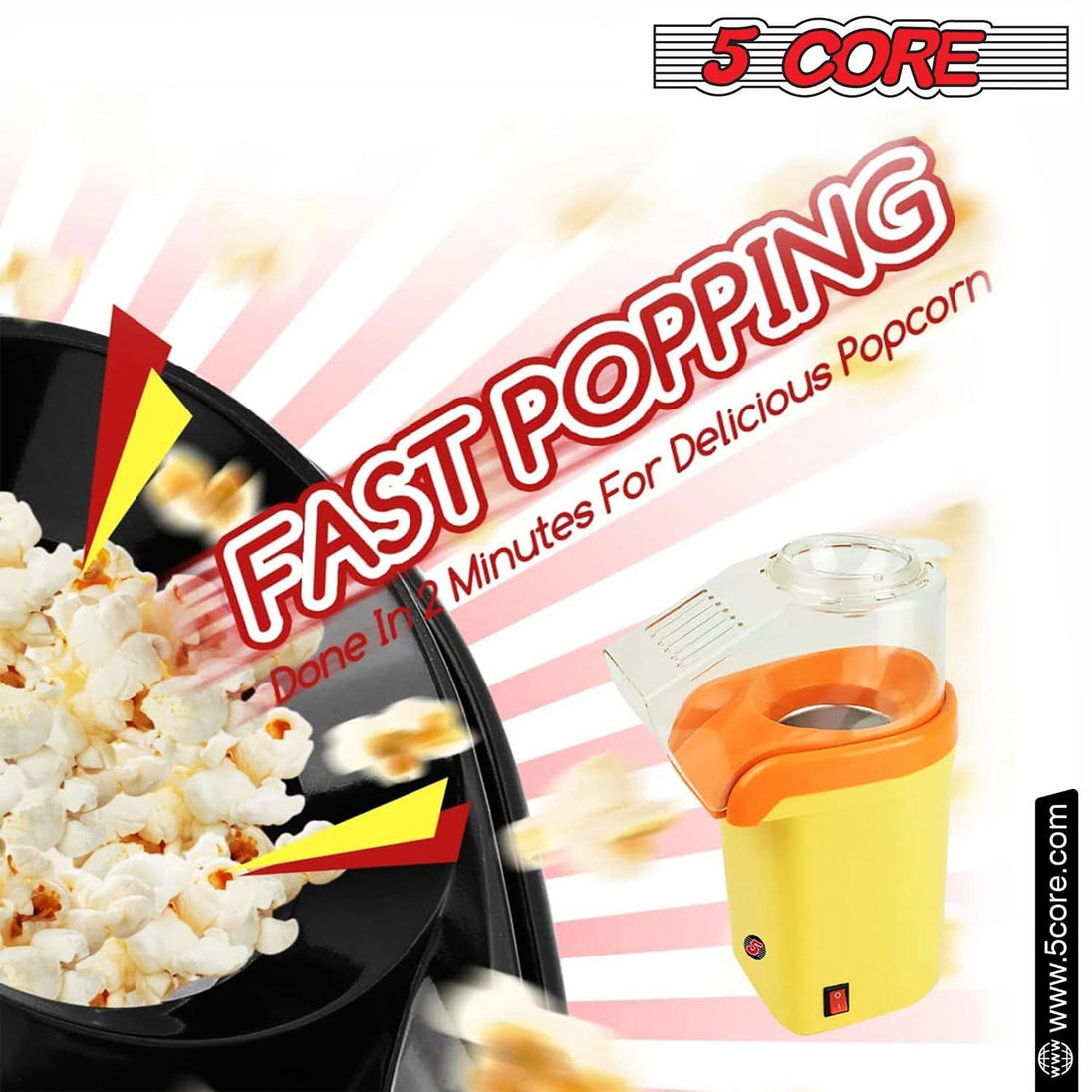 5Core Popcorn Machine 16 Cup Hot Air Popper Mini Portable Electric Pop Corn Maker YELLOW