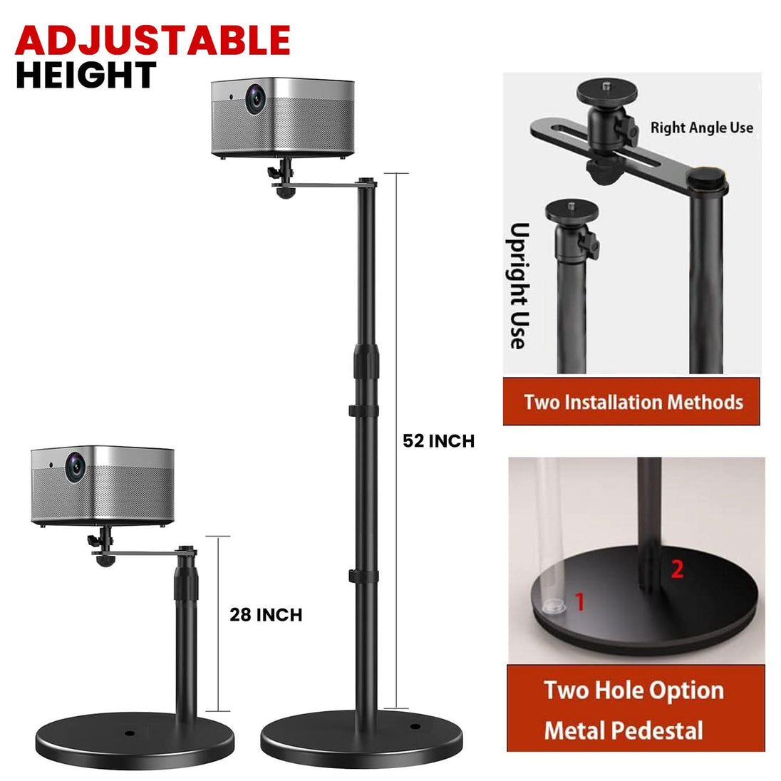 5Core Projector Stand Height Adjustable Mount Floor w 360° Swivel 3 Mounting Options