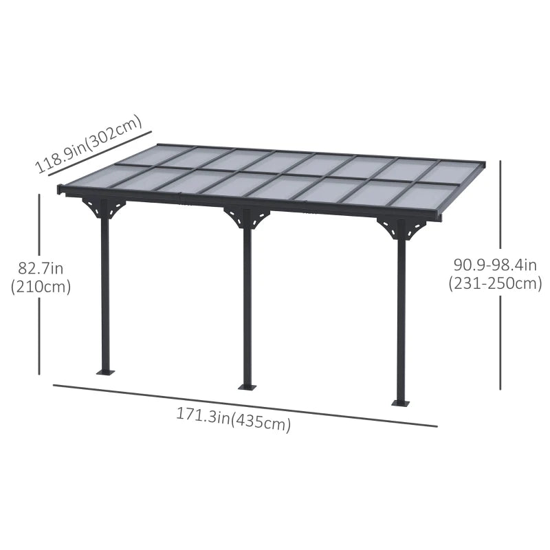 Outsunny 14' x 10' Outdoor Hardtop Pergola Gazebo with Polycarbonate Roof Adjustable Height, Aluminum Frame, UV Protection, Grey