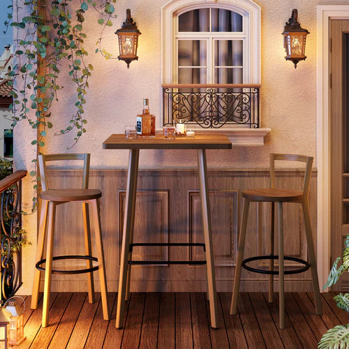 Bar Table Set 39.4" Square High-Top Bistro Pub Table with 2 Chairs Compact Space-Saving Design with Footrests Oak Finish for Home Kitchen Balcony
