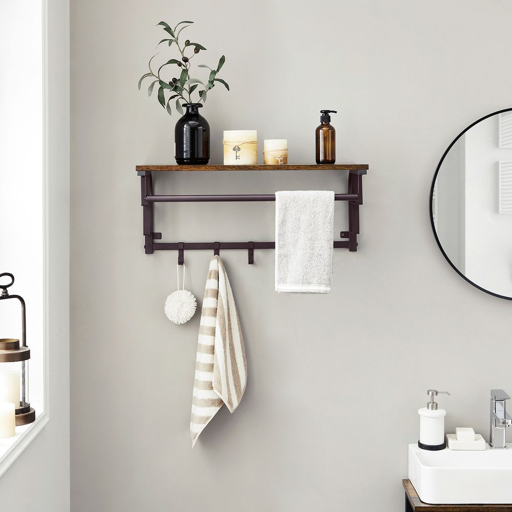 VASAGLE Wall-Mounted Coat Rack with Hanging Rod and Storage Shelf 