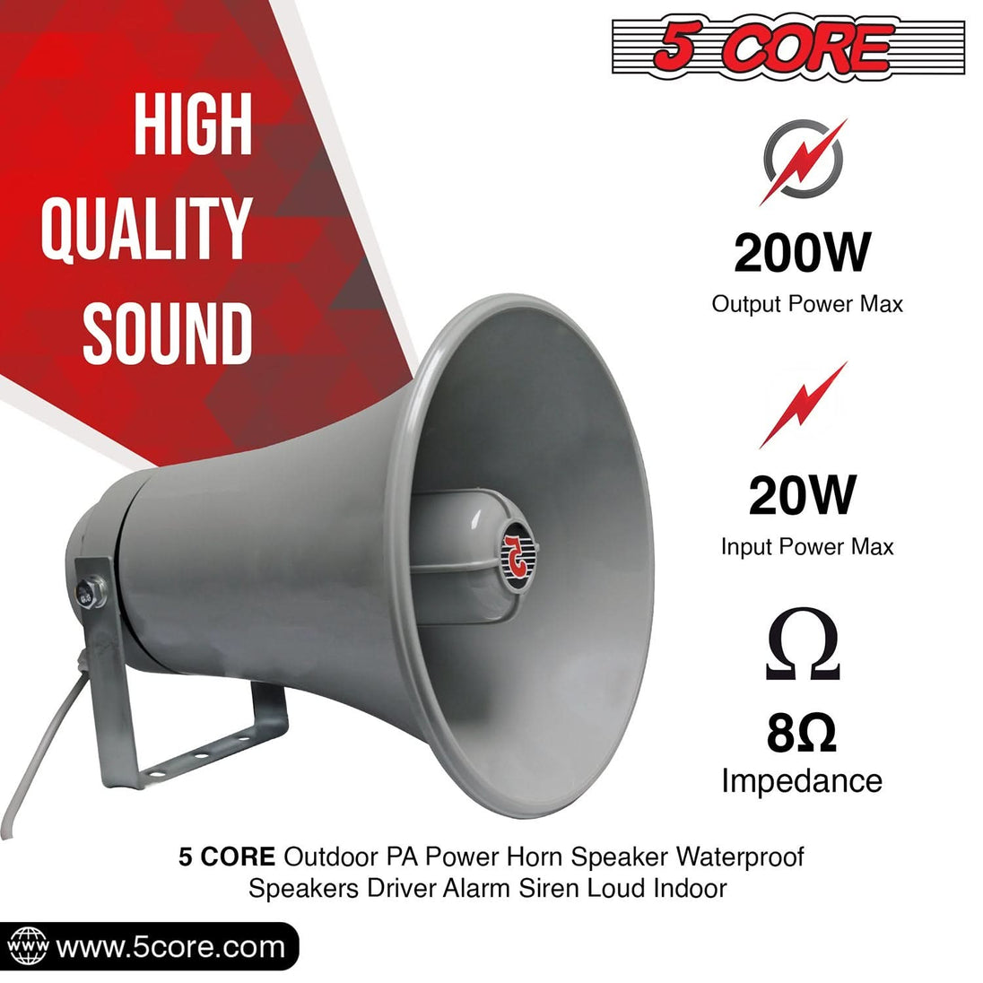 5Core PA Horn Loud Speaker 9 Inch Outdoor Indoor 20W 8 Ohm Multi Purpose Loudspeaker