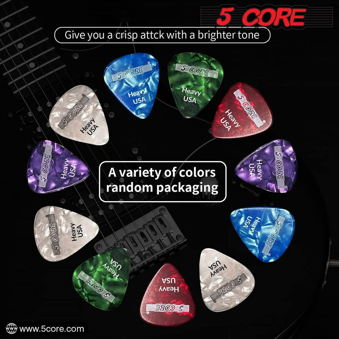 5Core Guitar Picks 0.96mm Celluloid Heavy Gauge Pick - Acoustic Electric Bass Guitars RED