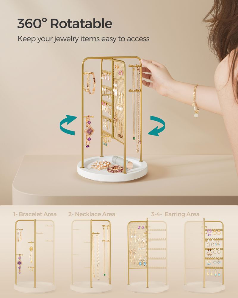 SONGMICS Rotating Jewellery Stand with Bottom Tray 