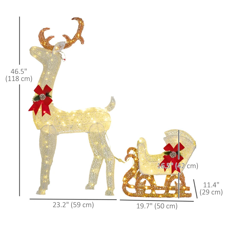 Outsunny Outdoor Lighted Christmas Reindeer Decoration with 170 LED Lights, White Holiday Yard Display 