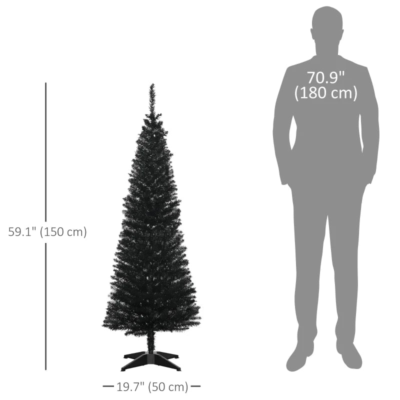 HOMCOM 5FT Artificial Christmas Tree, Pencil Christmas Tree with Realistic Branches, Stable Stand, Black 