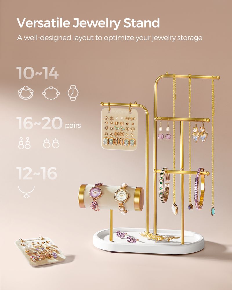 SONGMICS Jewelry Stand with Metal Frame, 2 Earring Boards, 4 Hanging Rods 