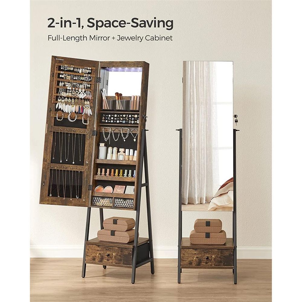 SONGMICS Lockable Jewelry Armoire with Full-Length Mirror 