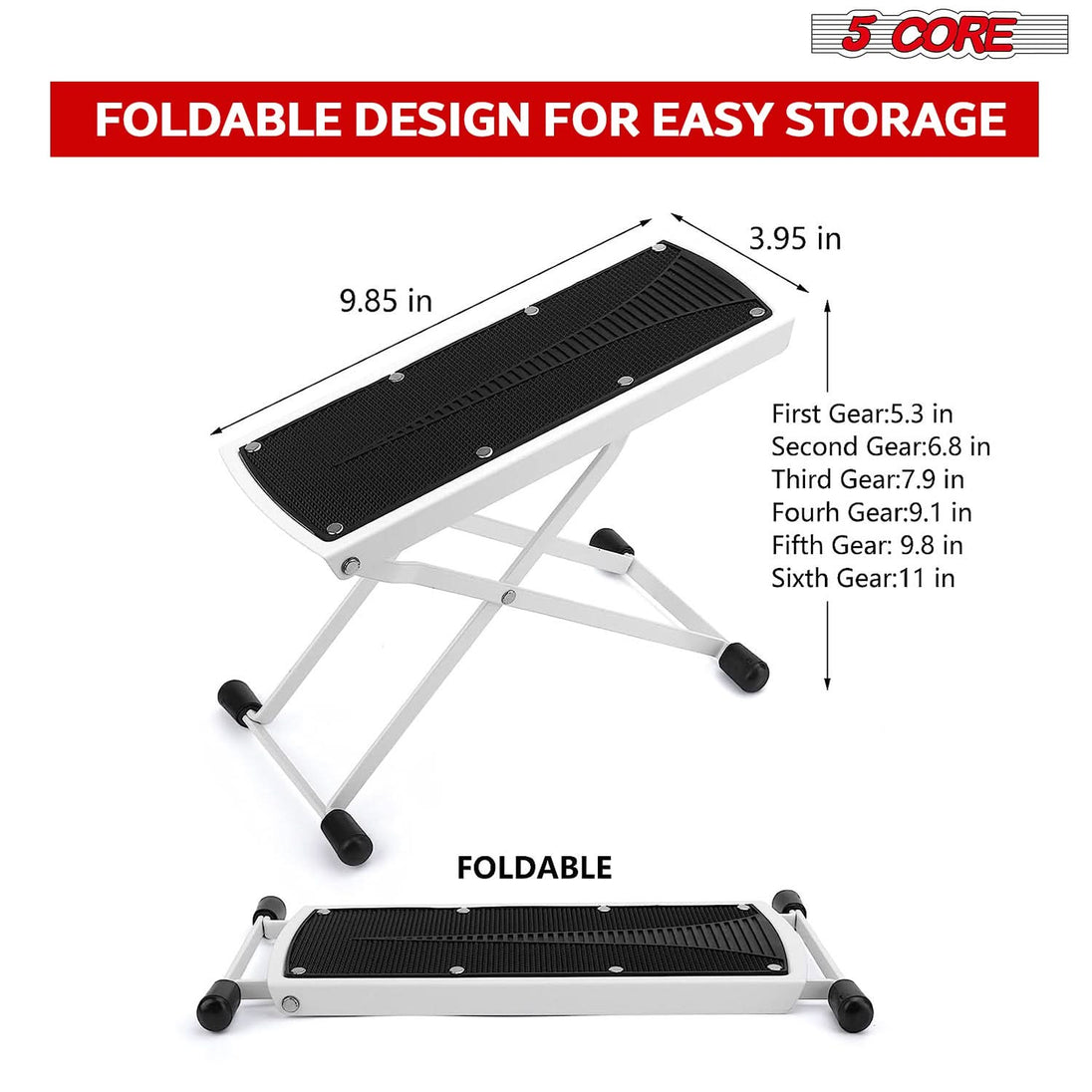 5Core Guitar Foot Stool Height Adjustable Folding Leg Rest Classical Footrest