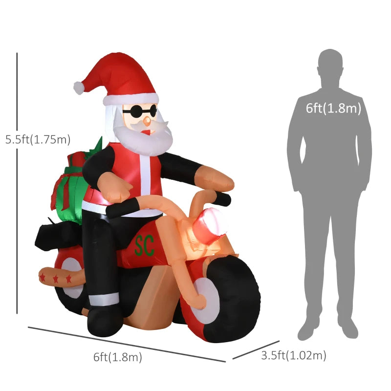 HOMCOM 5.2FT Inflatable Christmas Santa Claus on Snowmobile, LED Lighted Blow Up Decoration for Indoor & Outdoor Holiday Display 