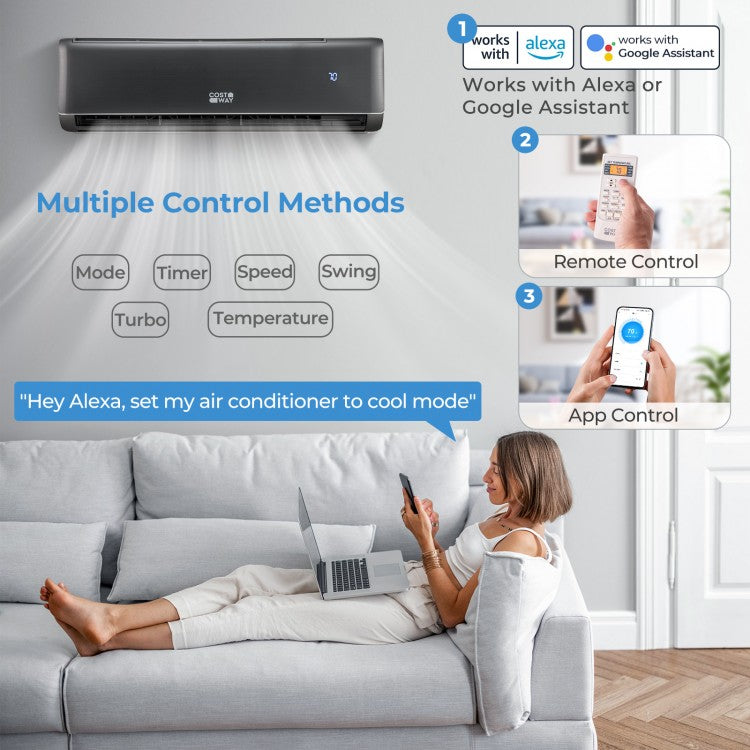 GreyVolt Series Energy Star Certified 24000 BTU 21 SEER2 208-230V Mini Split Air Conditioner and Heater Gray Wifi Enabled