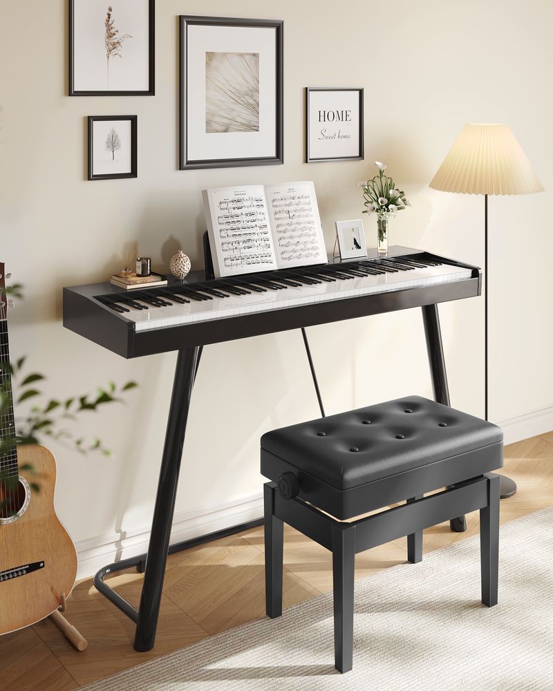 SONGMICS Adjustable Wooden Piano Bench Stool 