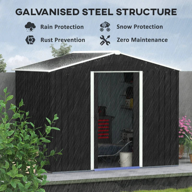 Outsunny 8' x 6' Outdoor Storage Shed, Metal Garden Tool Storage House with Lockable Sliding Doors and Vents for Backyard Patio Lawn, Charcoal Grey 