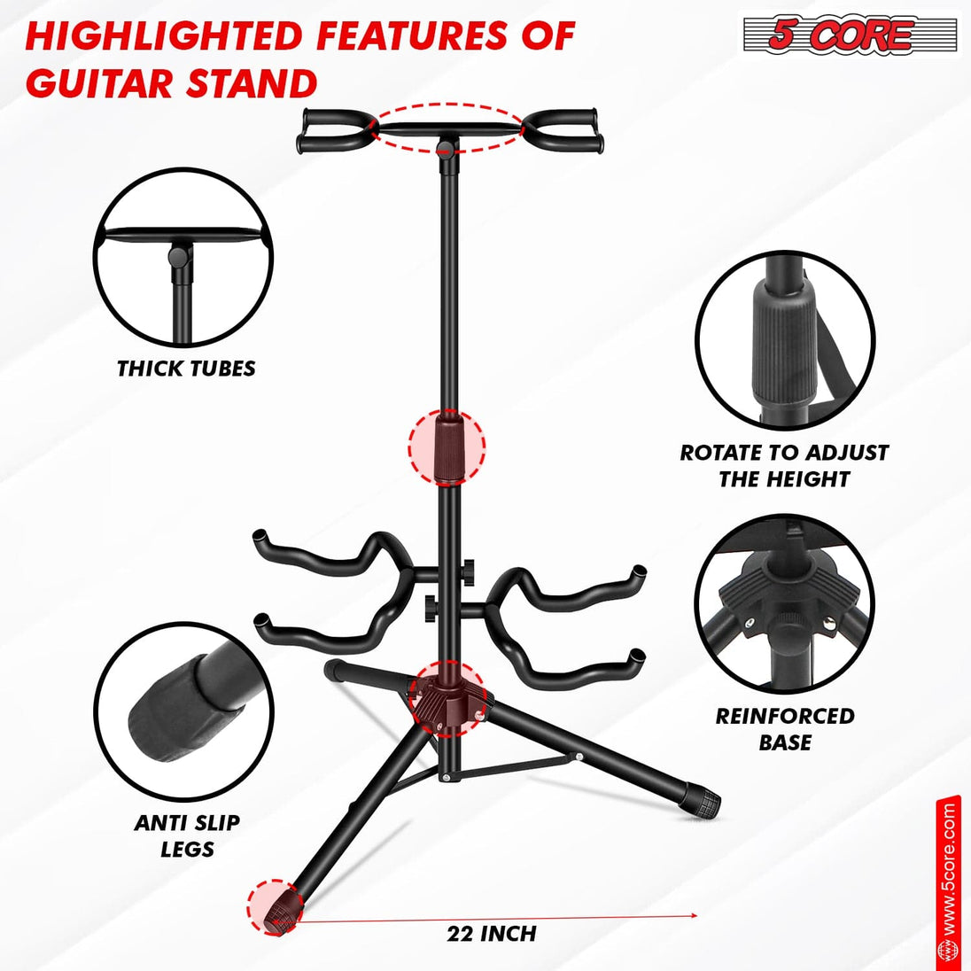 5Core Guitar Stand Floor Tripod Portable Adjustable Multi Guitars Holder 2N1