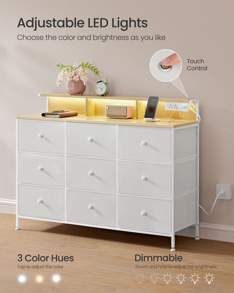SONGMICS Storage Organizer with 9 Fabric Drawers and LED Lights 