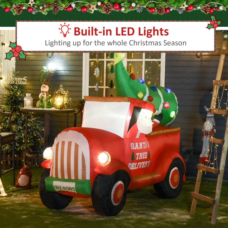 HOMCOM 6FT Inflatable Christmas Santa Claus Driving Truck, LED Lighted Blow Up Outdoor Yard Decoration for Holiday Display 