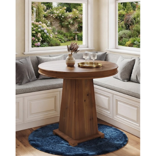 31.5" Solid Wood Round Dining Table for 2-4, Small Kitchen Table with Thick Top and Sturdy Base Natural Wood