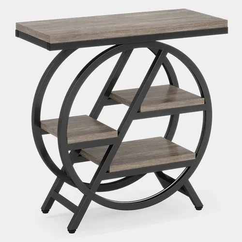 4-Tier End Table, Small Industrial Side Table with Storage Shelves, Compact Snack Table for Living Room & Bedroom