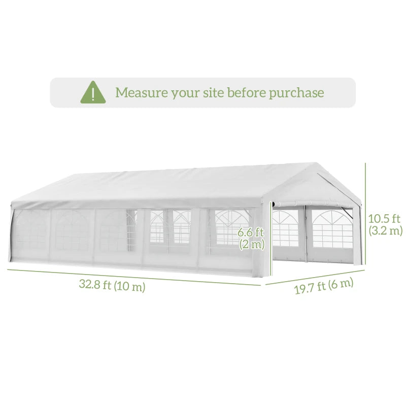 Outsunny 33'x20' Heavy Duty Steel Carport Garage Wedding Party Event Tent Shelter Gazebo Outdoor w/ Sidewalls Canopy Pavilion White