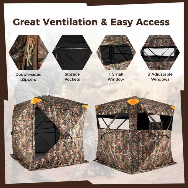 3-4 Person Hunting Blind 270° See-Through Pop-up Ground Blind with Full-Open Swing Door